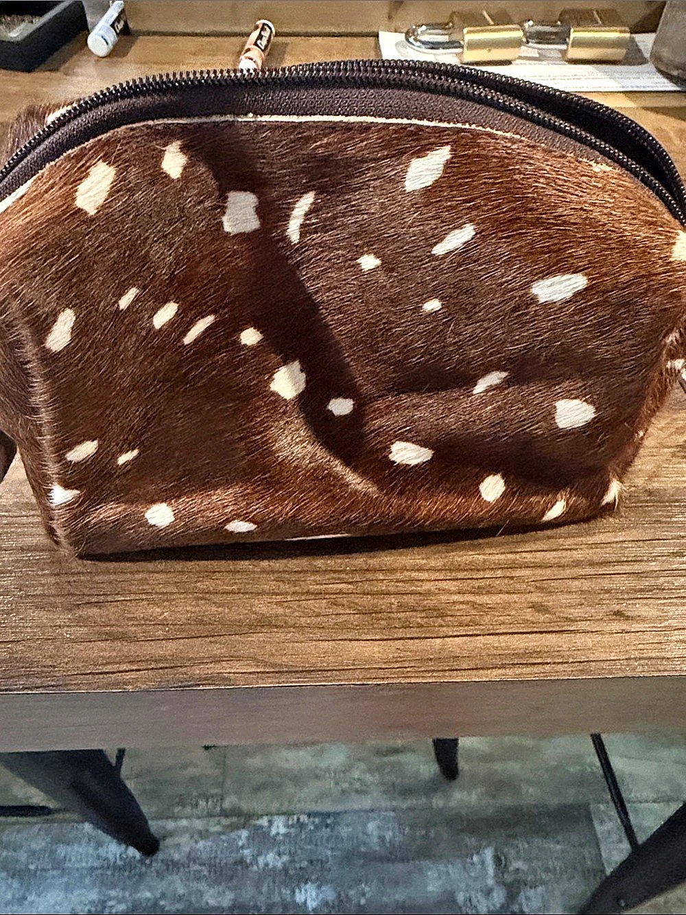 Deerland Hair-On Cosmetic Pouch in Brown & White